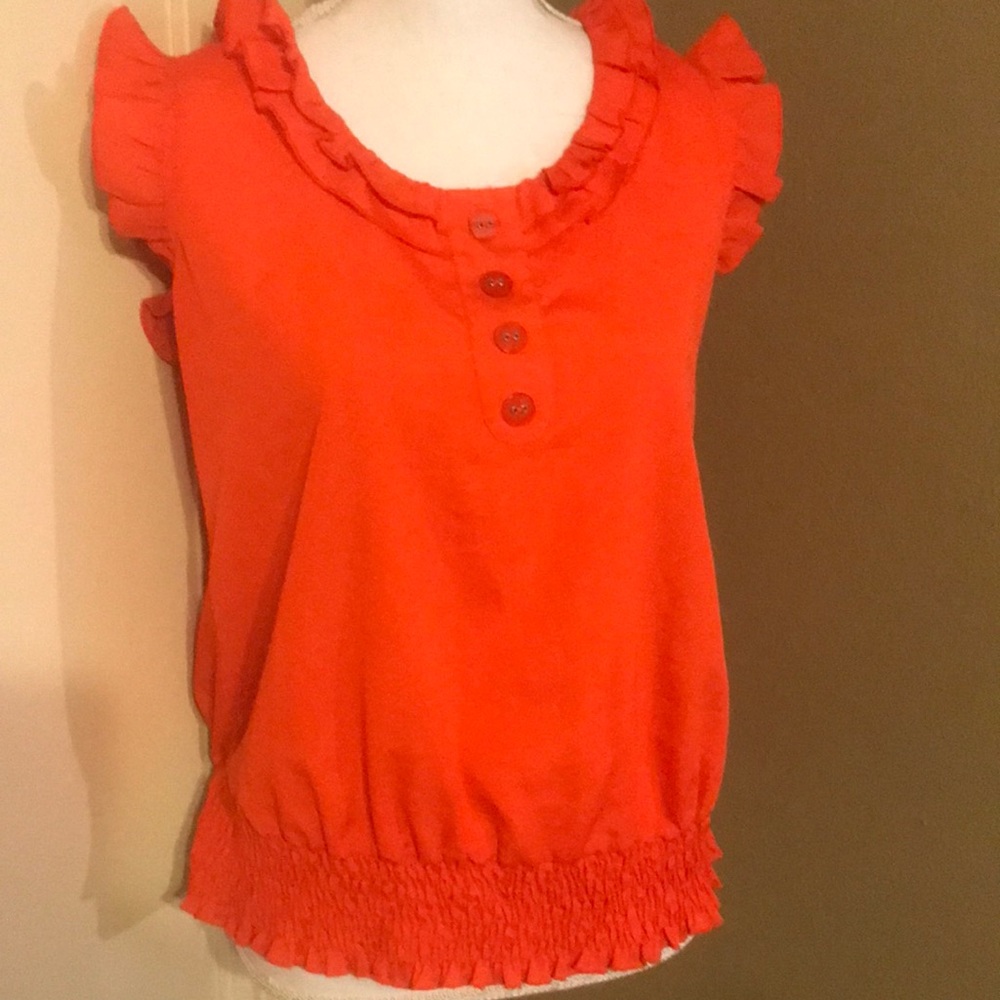 Size Medium Red blouse with ruffles going around neck and shoulders ❤️